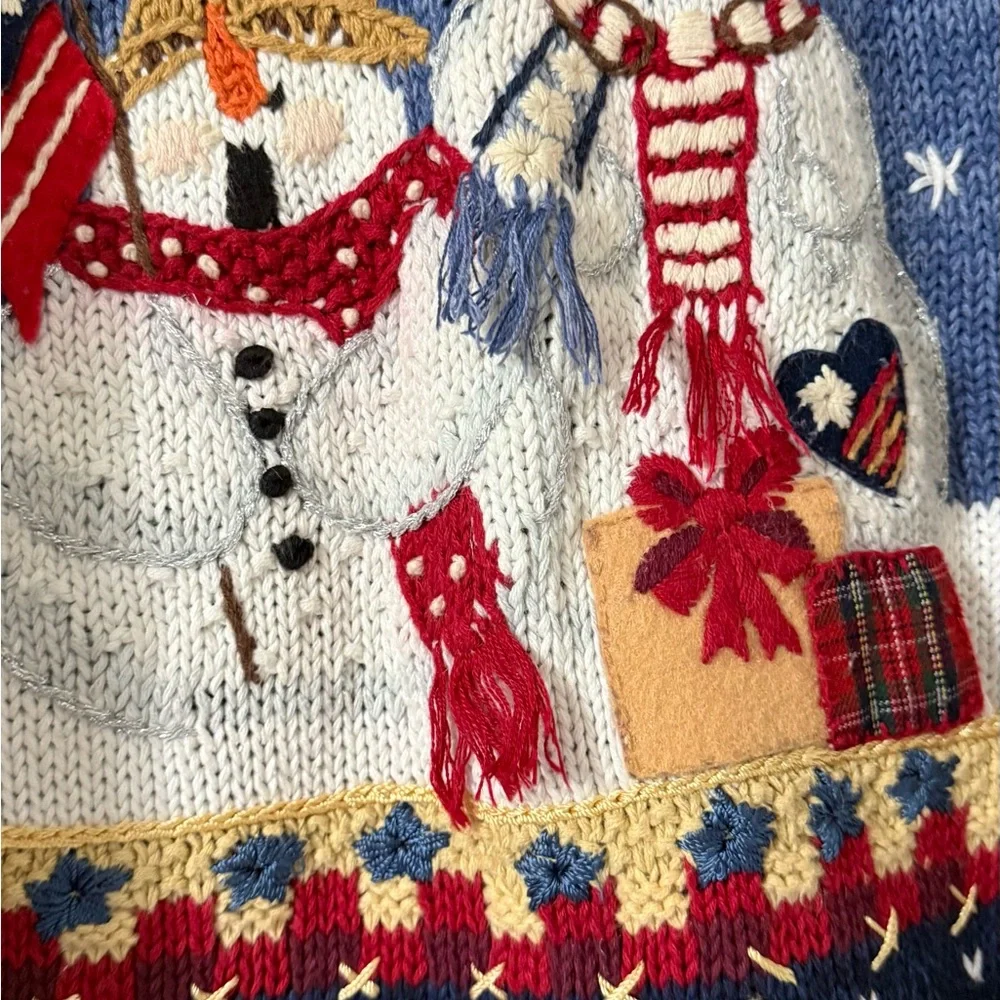 Vintage Christmas Sweater Heirloom Collectibles Medium Blue Snowman - Picture 3 of 6